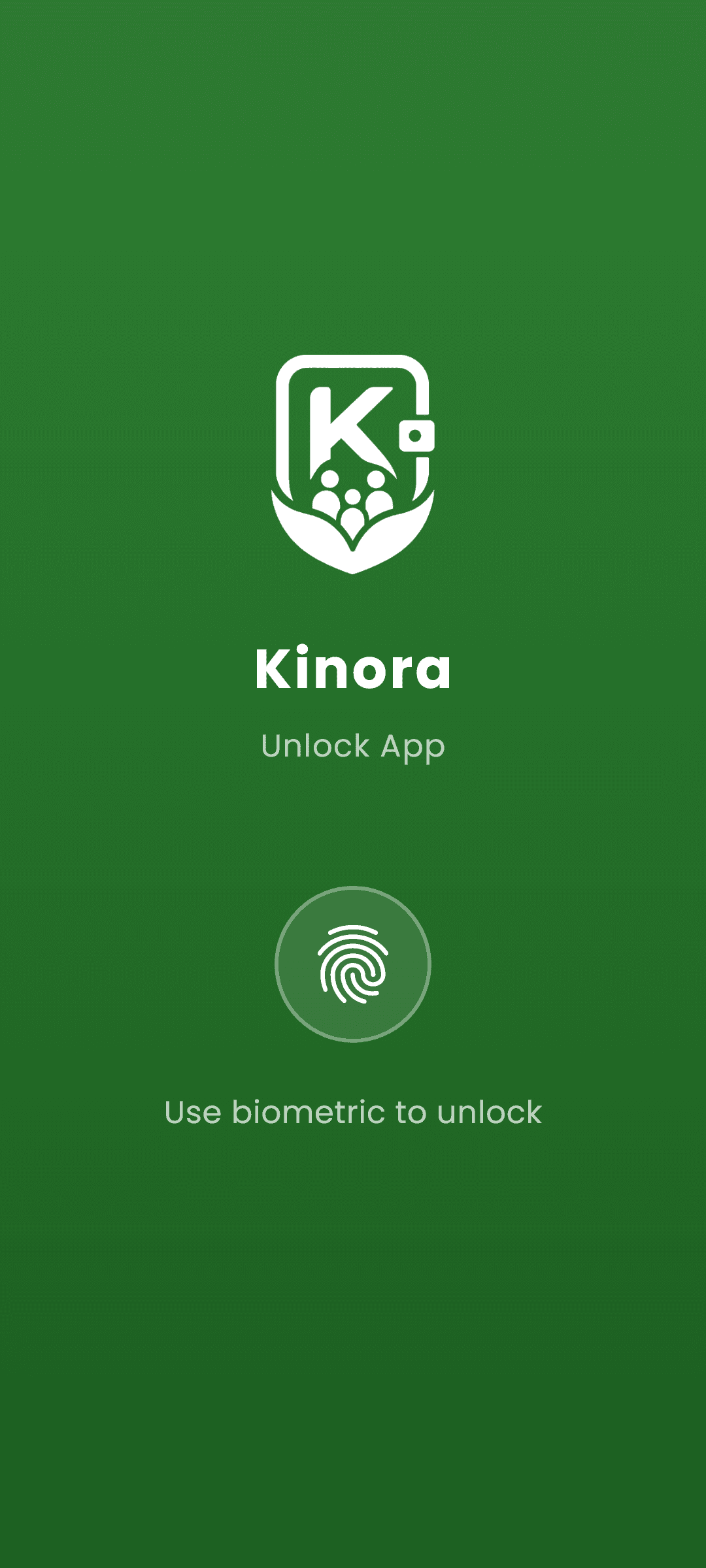 Kinora lock screen with fingerprint and PIN unlock